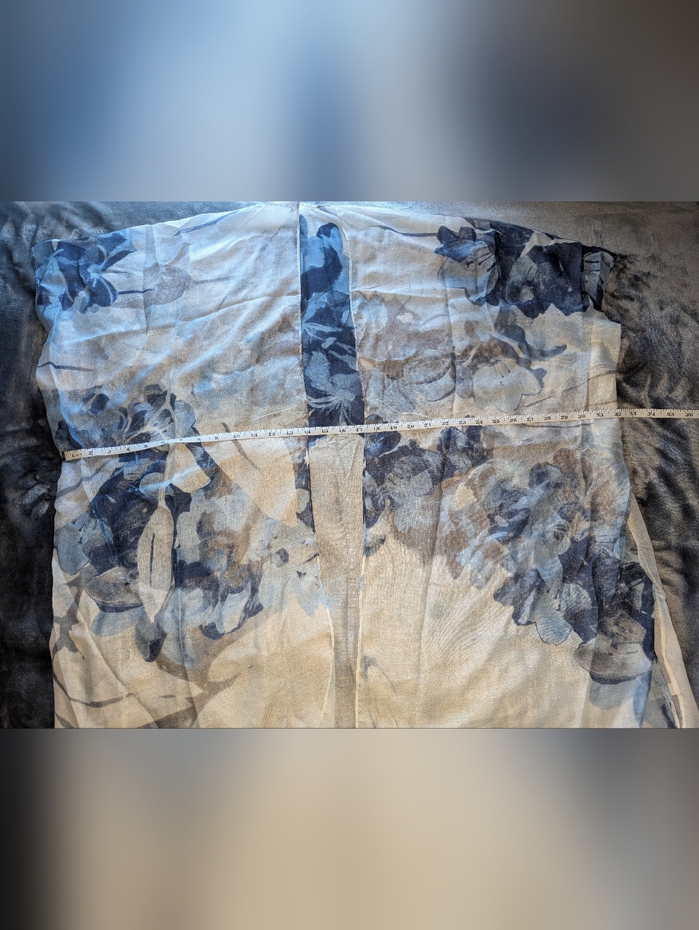 Floral Semi-Sheer Kimono with Raw Hem Slight FLAW OS - Picture 8 of 11